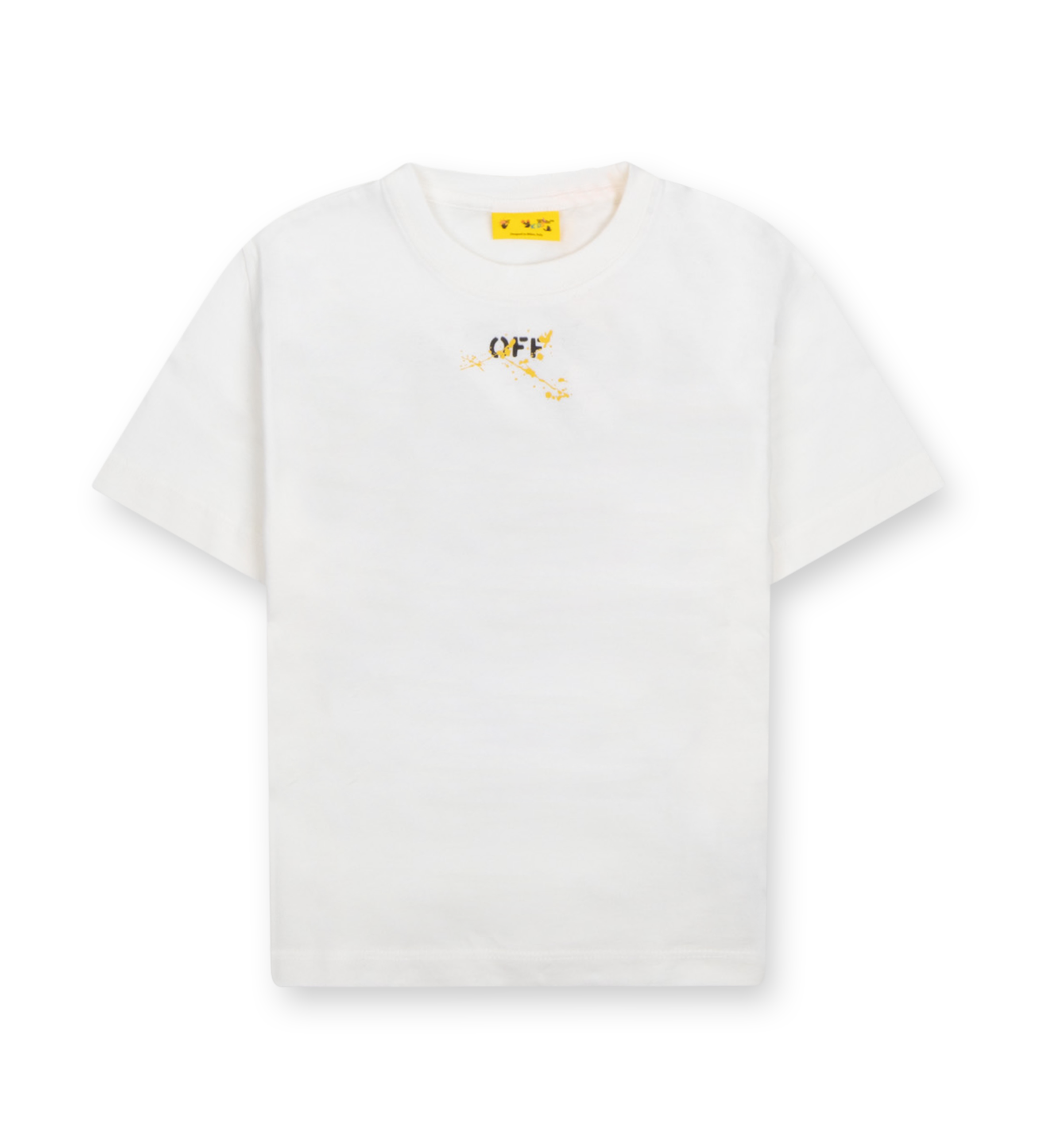OFF-WHITE Diagonal Splat Logo T-Shirt in White/Yellow (Kids)
