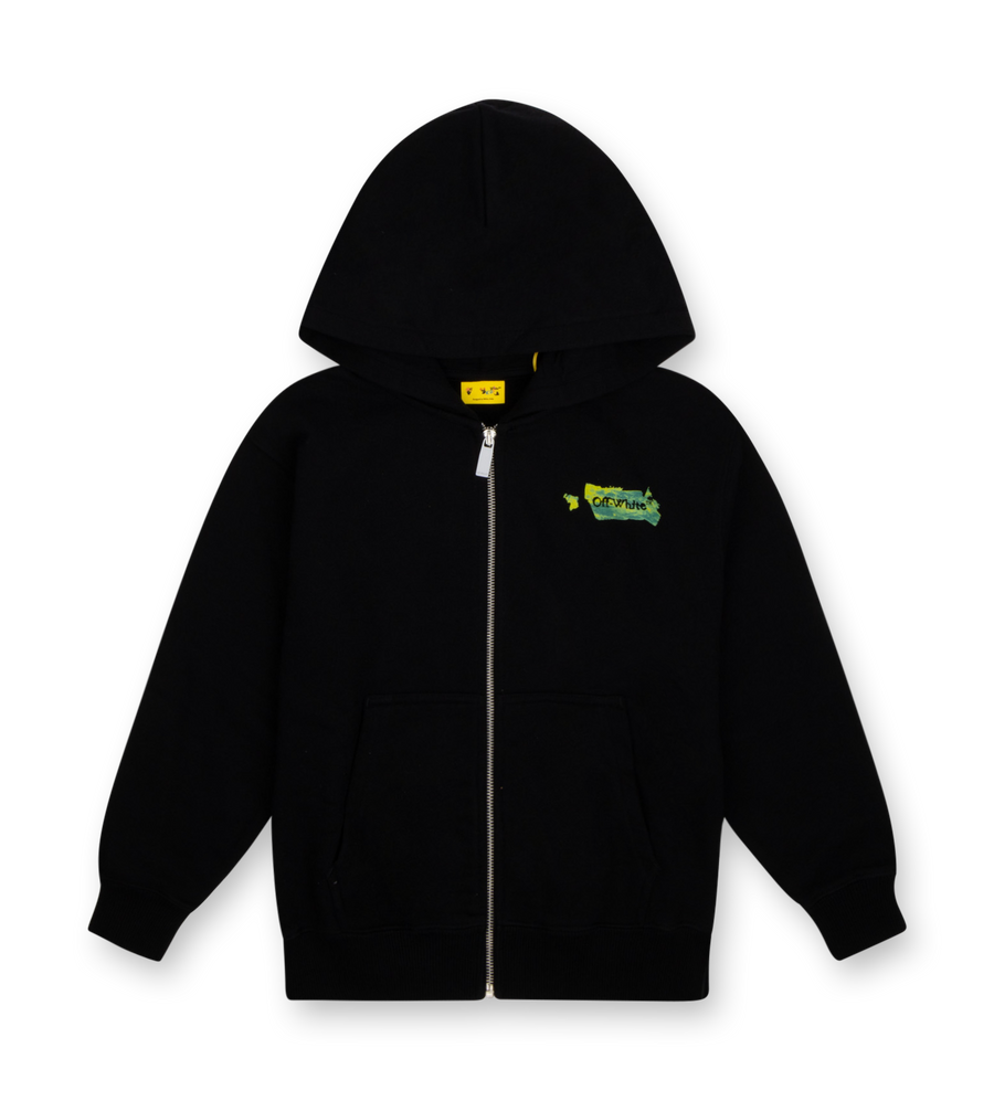 OFF-WHITE Zip-Up Graphic Hoodie in Black (Kids)