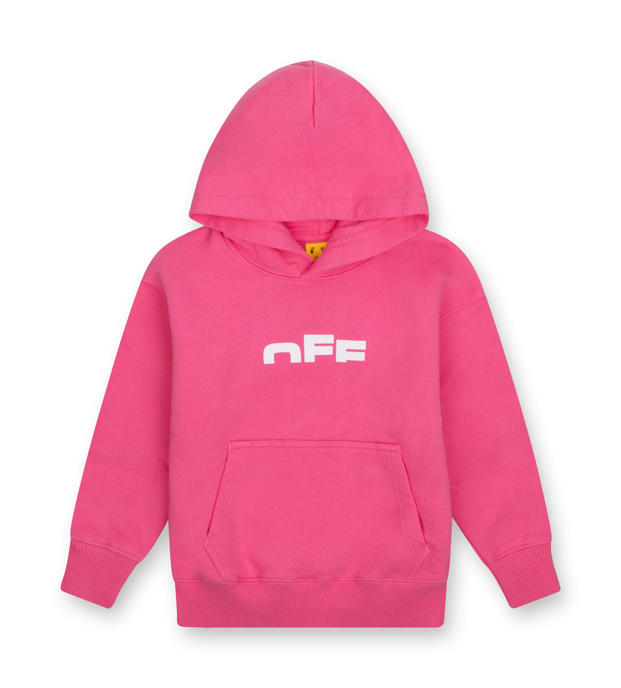 Off-White Type Logo Hoodie pink with front logo print and arrow graphic back detail.
