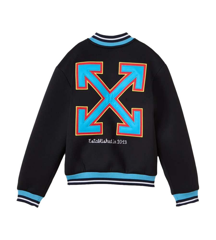 Off-White Logo Embroidered Varsity Jacket in Black