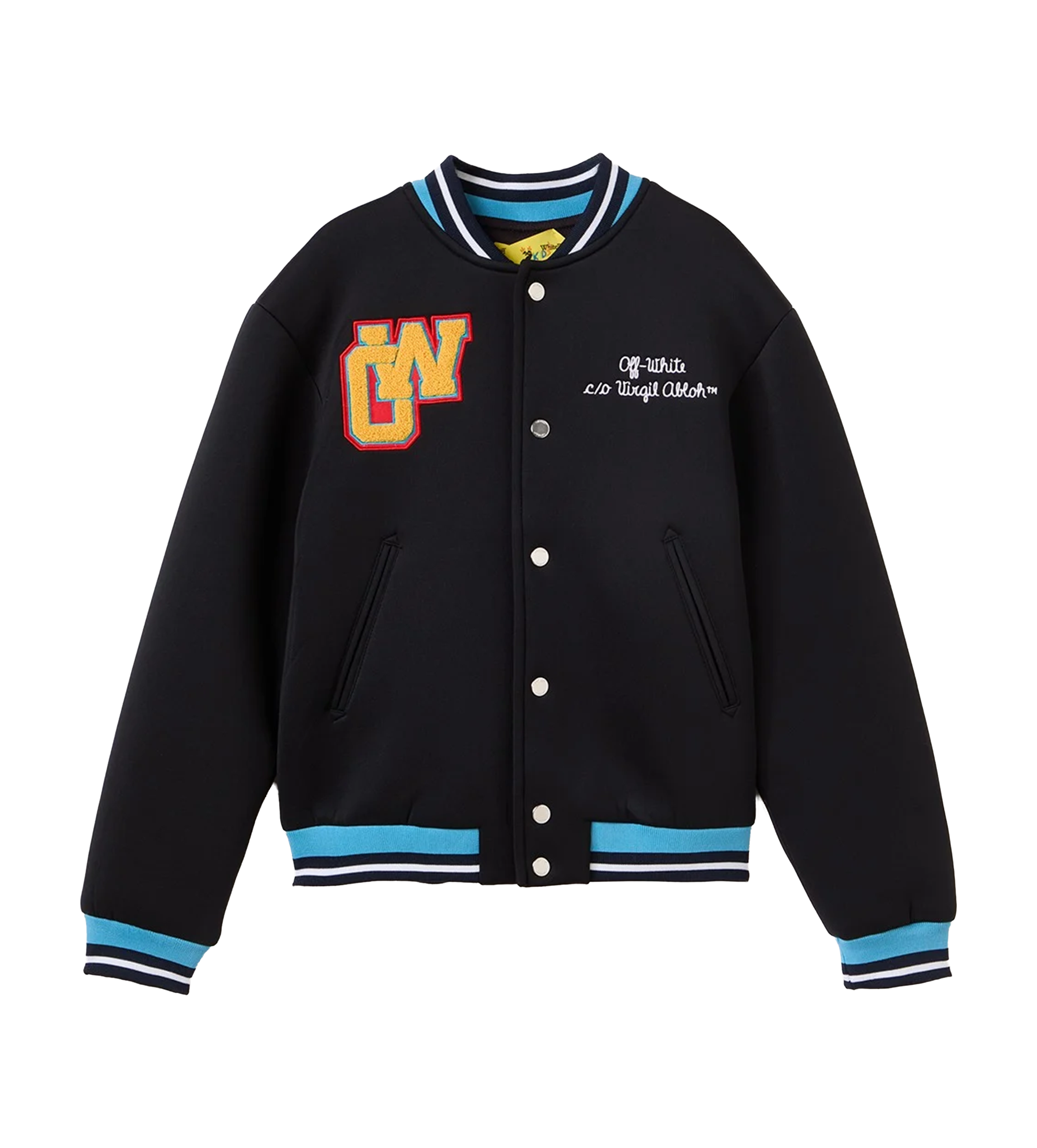 Off-White Logo Embroidered Varsity Jacket in Black