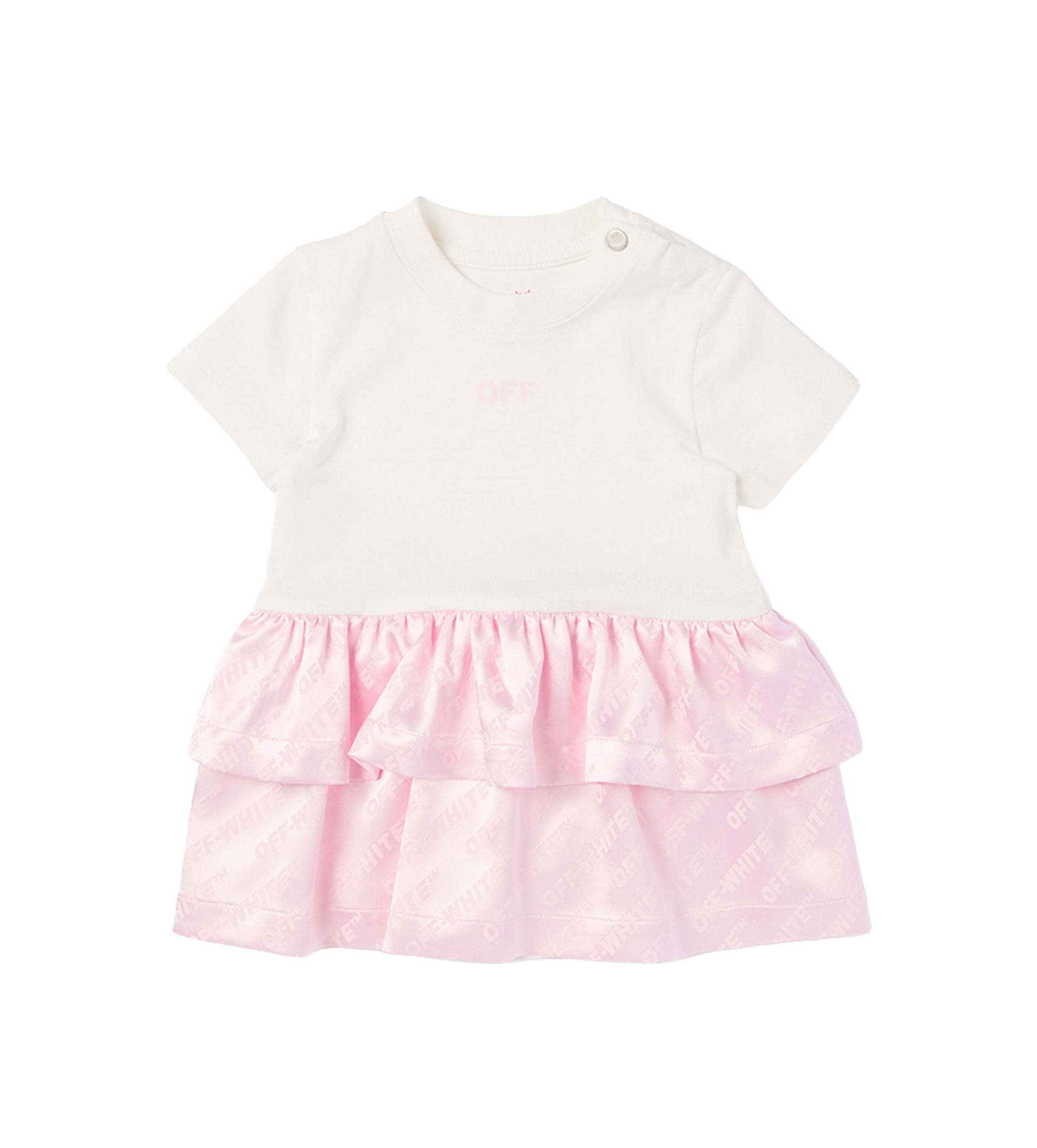 Off-White Jacquard Off Satin Mix Dress in Pink