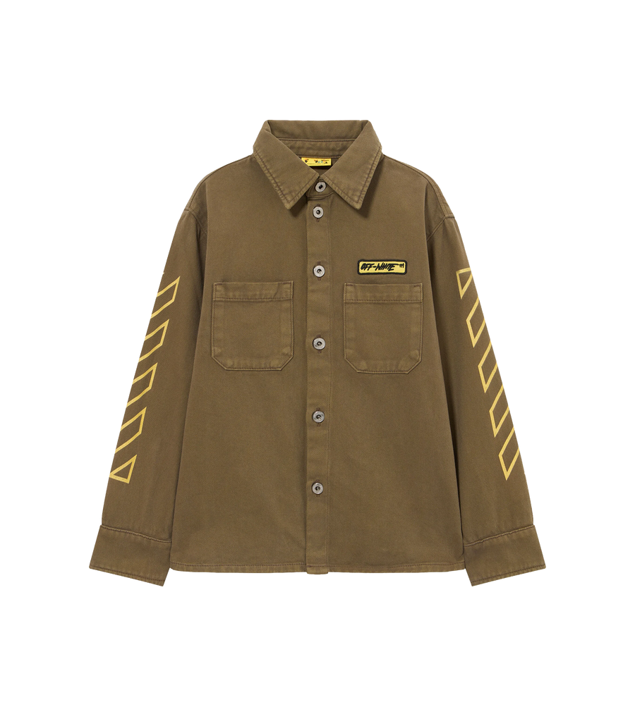 Off-White Logo Patch Diagonal Long-Sleeved Shirt in Olive