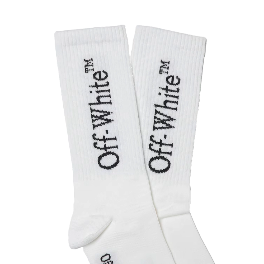 Off-White Casual Logo Long Socks in White & Black (Kids)