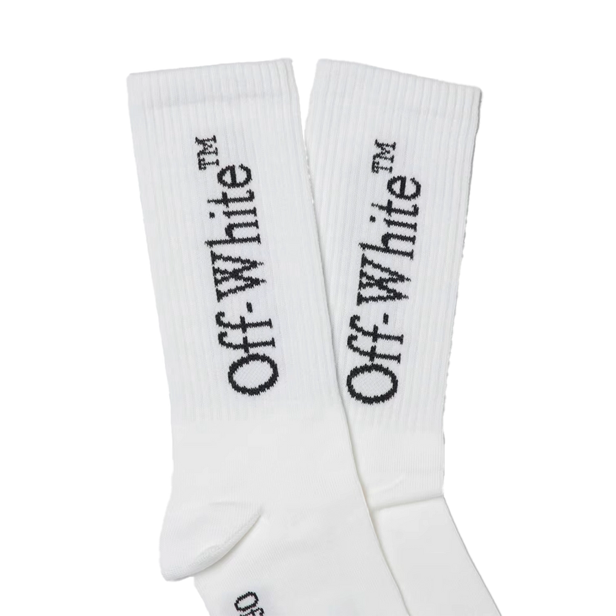 Off-White Casual Logo Long Socks in White & Black (Kids)
