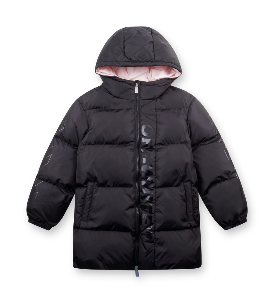 Off-White Padded Hooded Long Coat in Black & Pink (Kids)