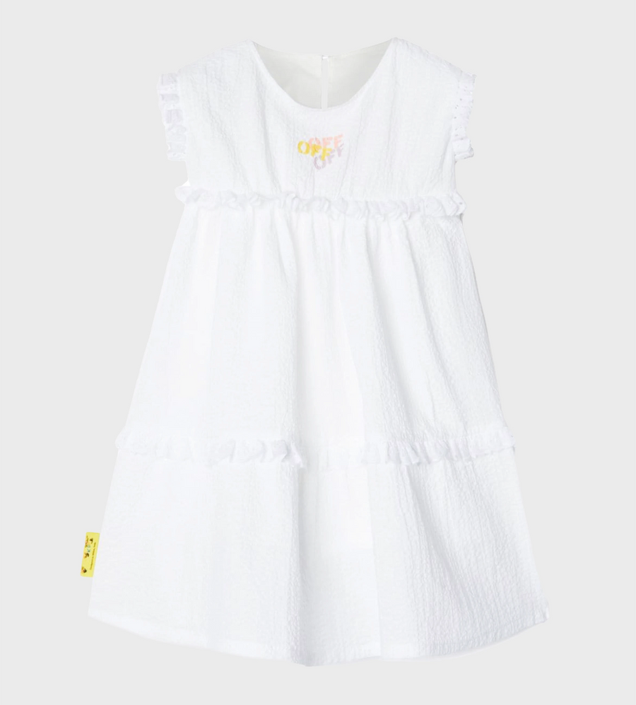 Baby Off Stamp Ruffled Dress White