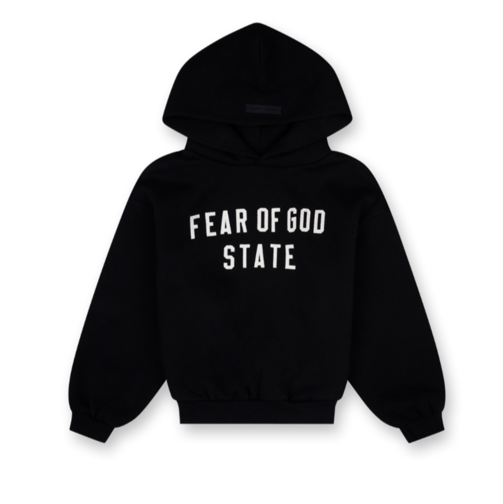 Fear of God Essentials 90s Fit Fleece Hoodie in Jet Black (Kids)
