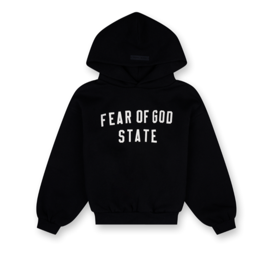 Fear of God Essentials 90s Fit Fleece Hoodie in Jet Black (Kids)