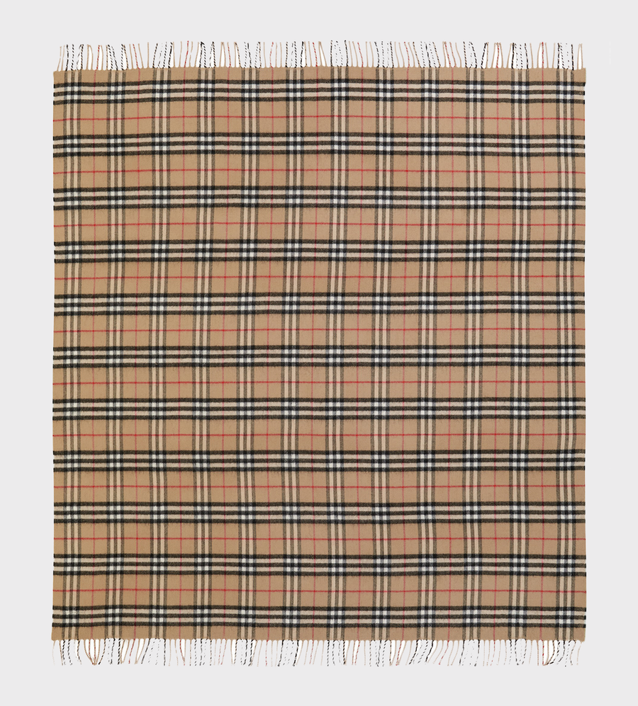Vintage Check Merino Wool Blanket Beige