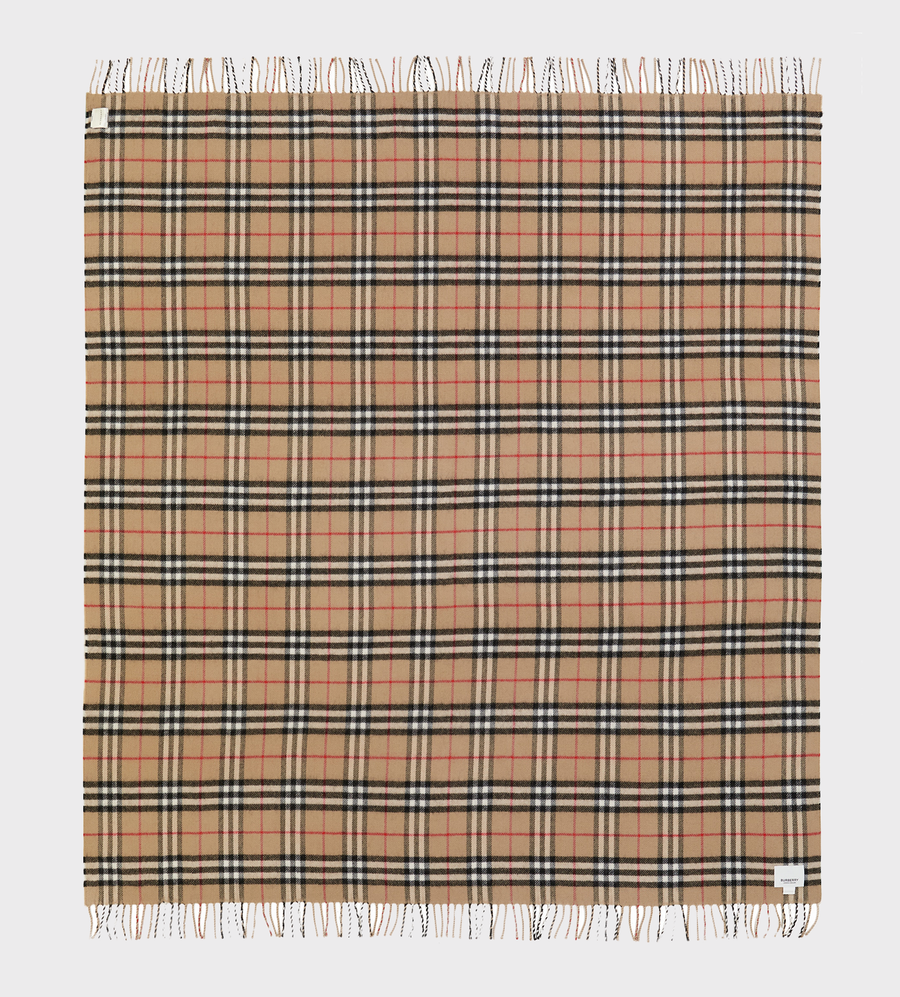 Vintage Check Merino Wool Blanket Beige