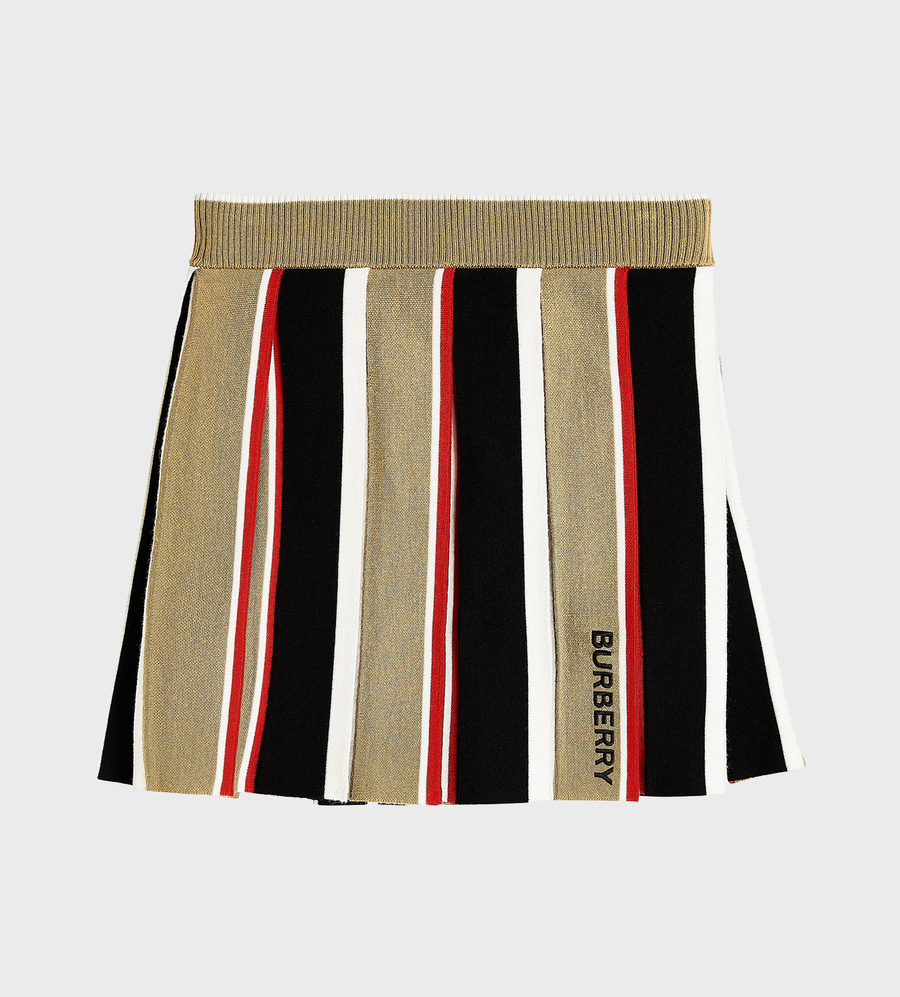 Striped Embroidered-Logo Skirt Beige