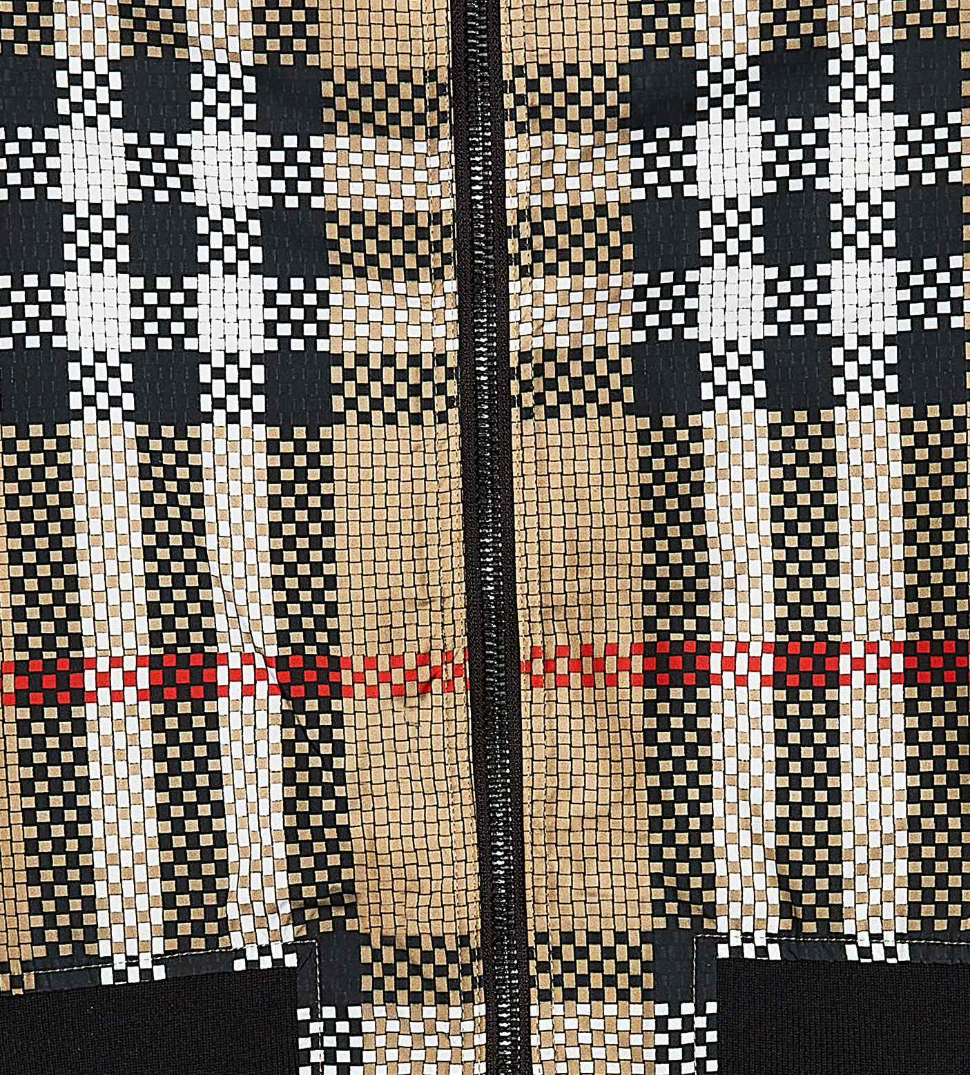 Check-Pattern Zip-up Hooded Jacket Beige
