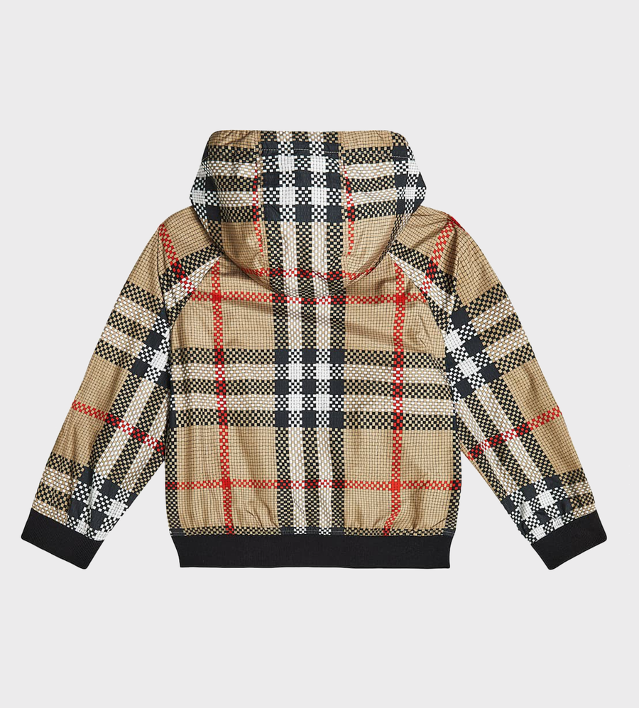 Baby Check-Pattern Zip-up Hooded Jacket Beige