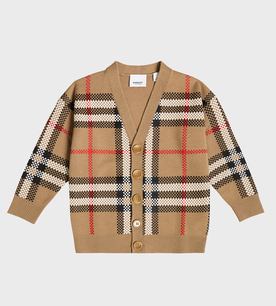 Checked V-neck Cardigan Beige