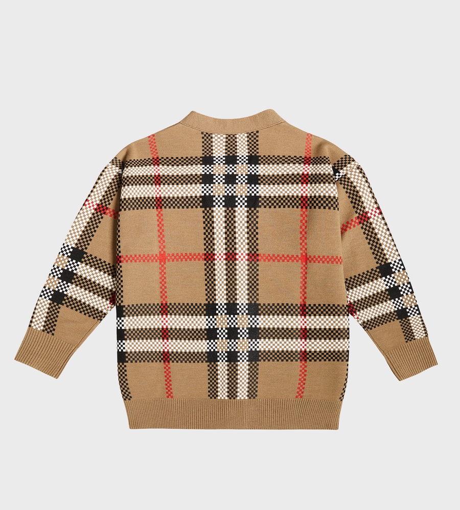 Checked V-neck Cardigan Beige