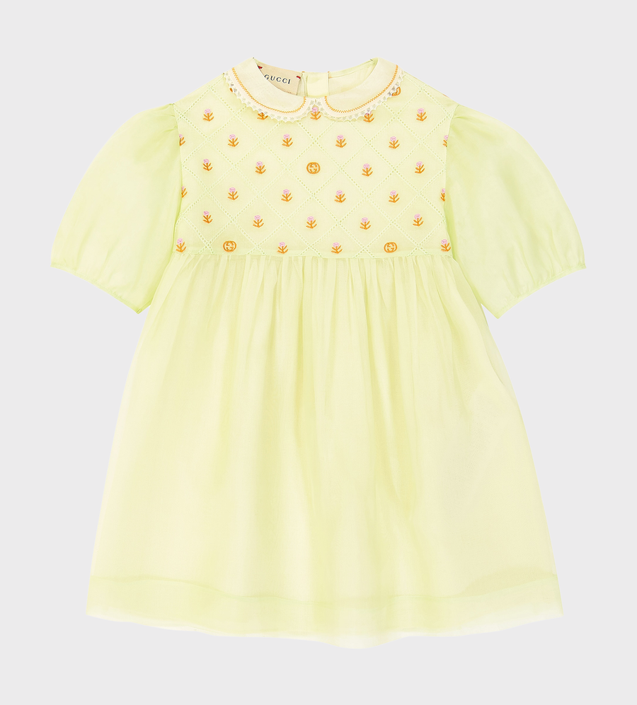 Baby Floral-Embroidery Silk Organza Dress Pale