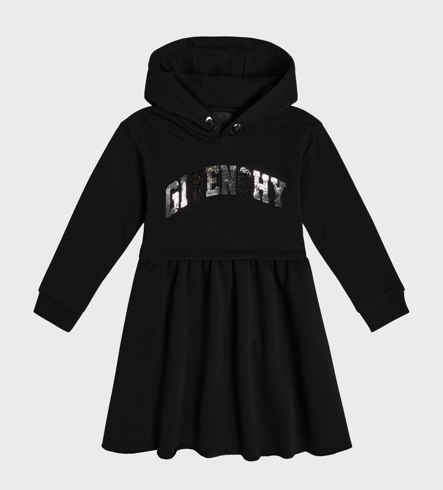 Logo-Print Hooded Dress Black