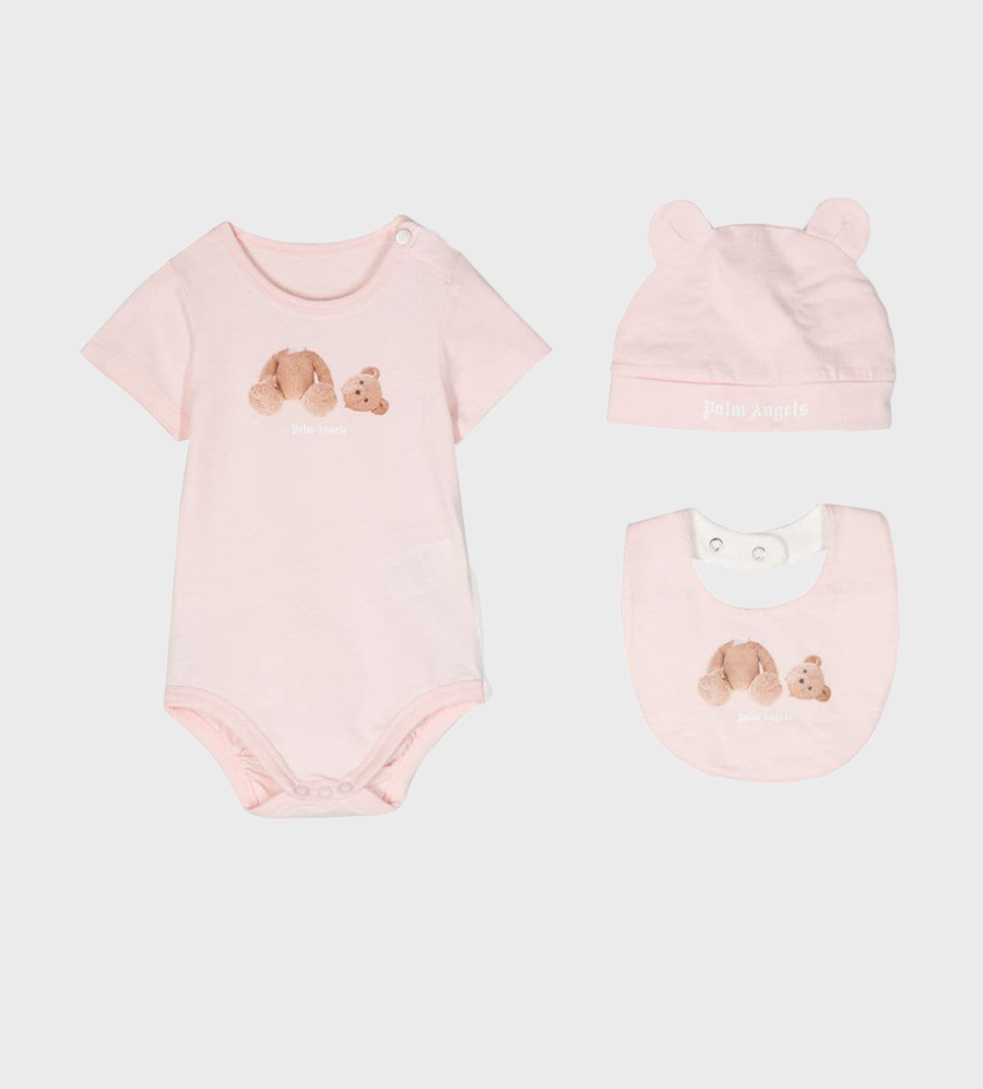 Teddy Bear-Print Babygrow Set Pink