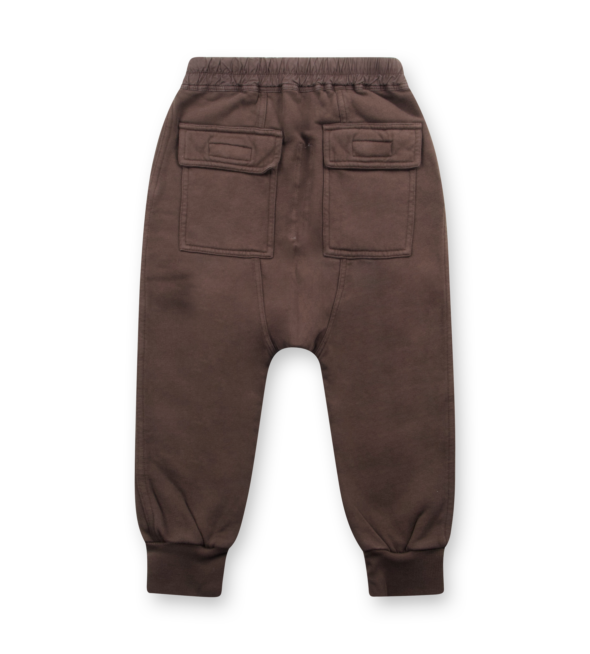 Brown sweatpants with front pockets on a white background