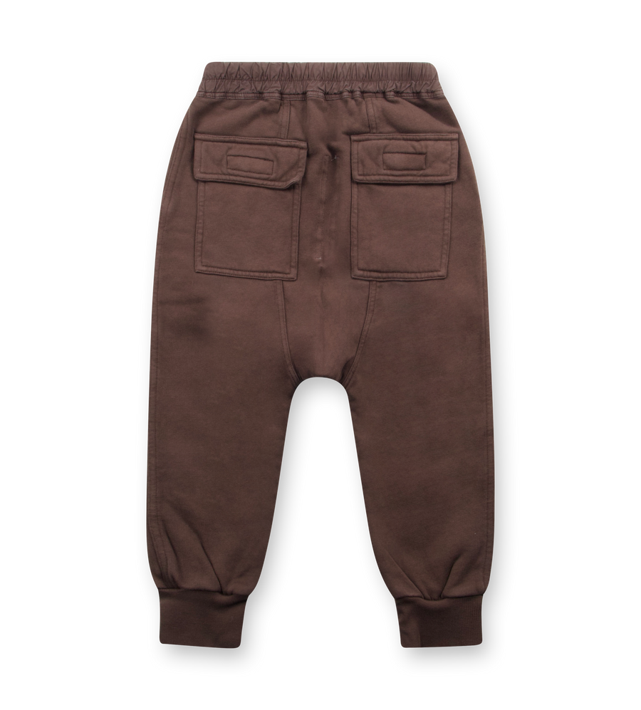 Brown sweatpants with front pockets on a white background