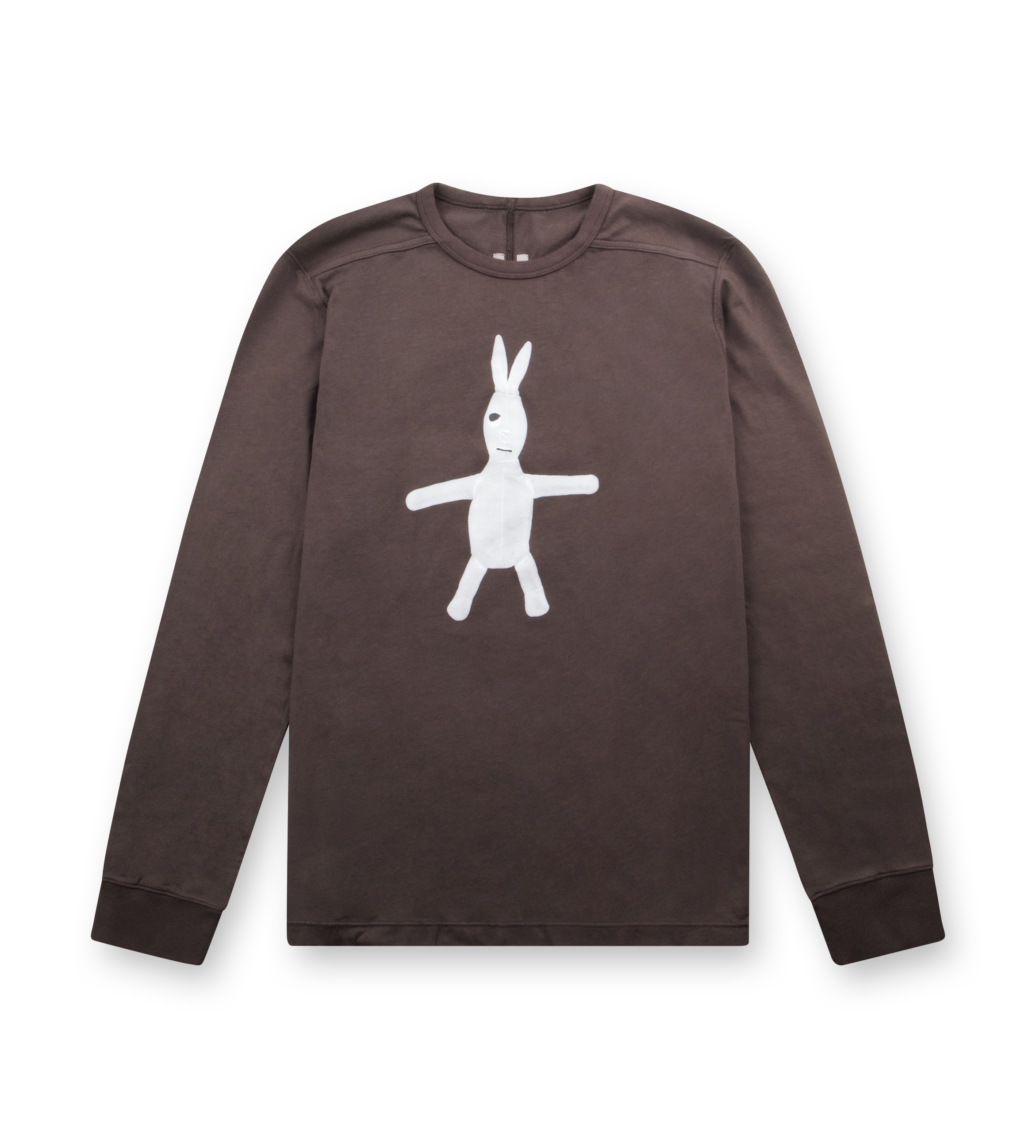 Brown long-sleeve shirt with a white graphic on a white background