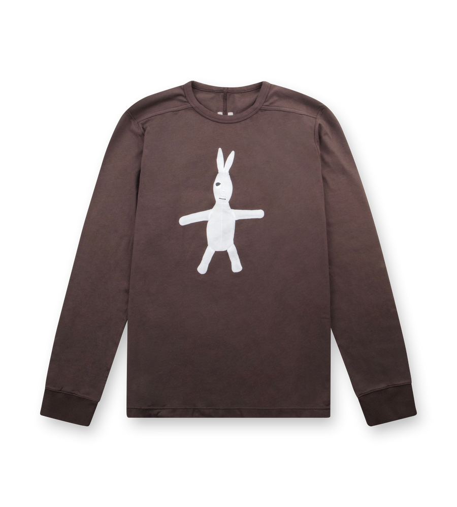 Brown long-sleeve shirt with a white graphic on a white background