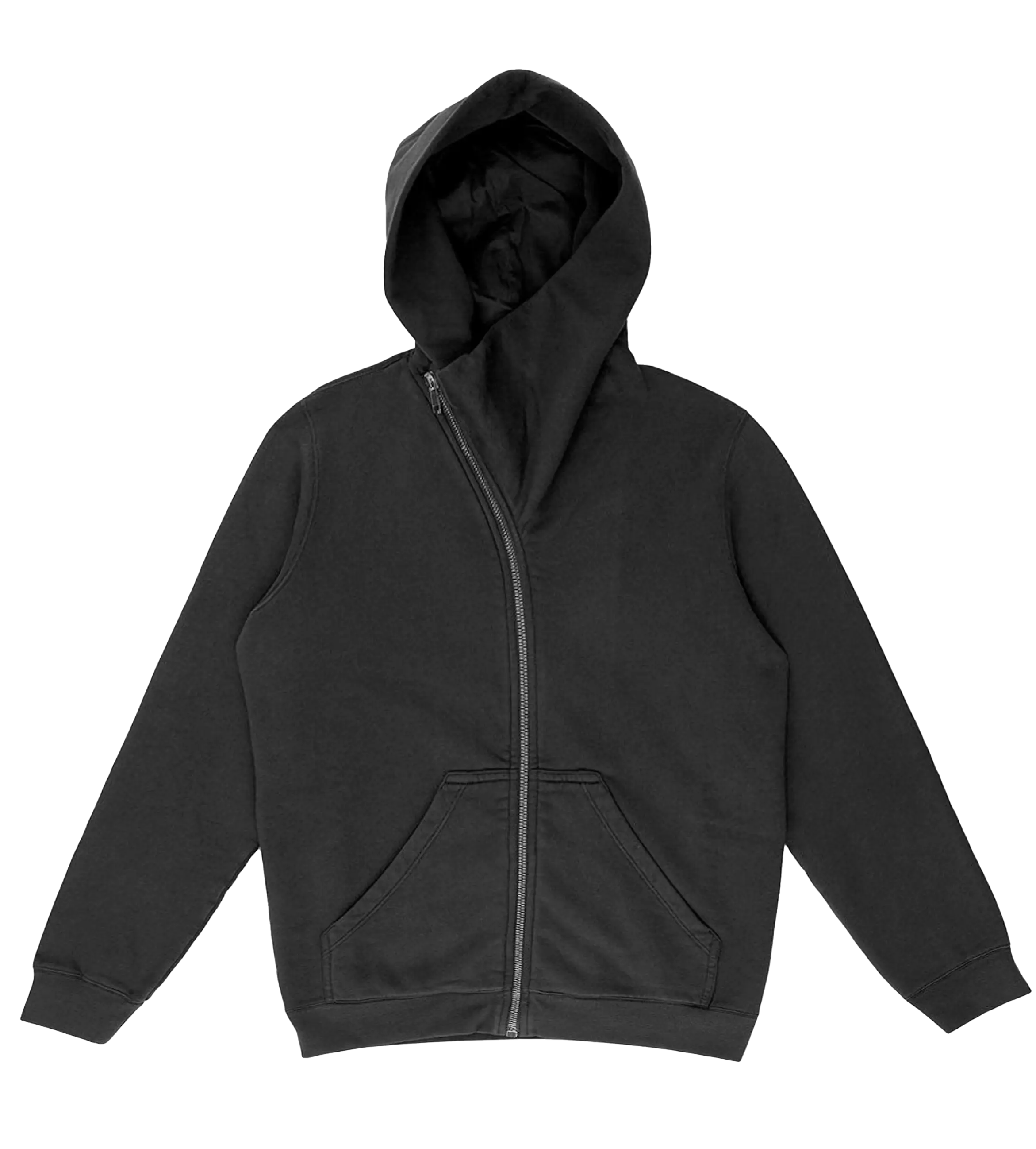 Black hoodie with a zipper on a white background