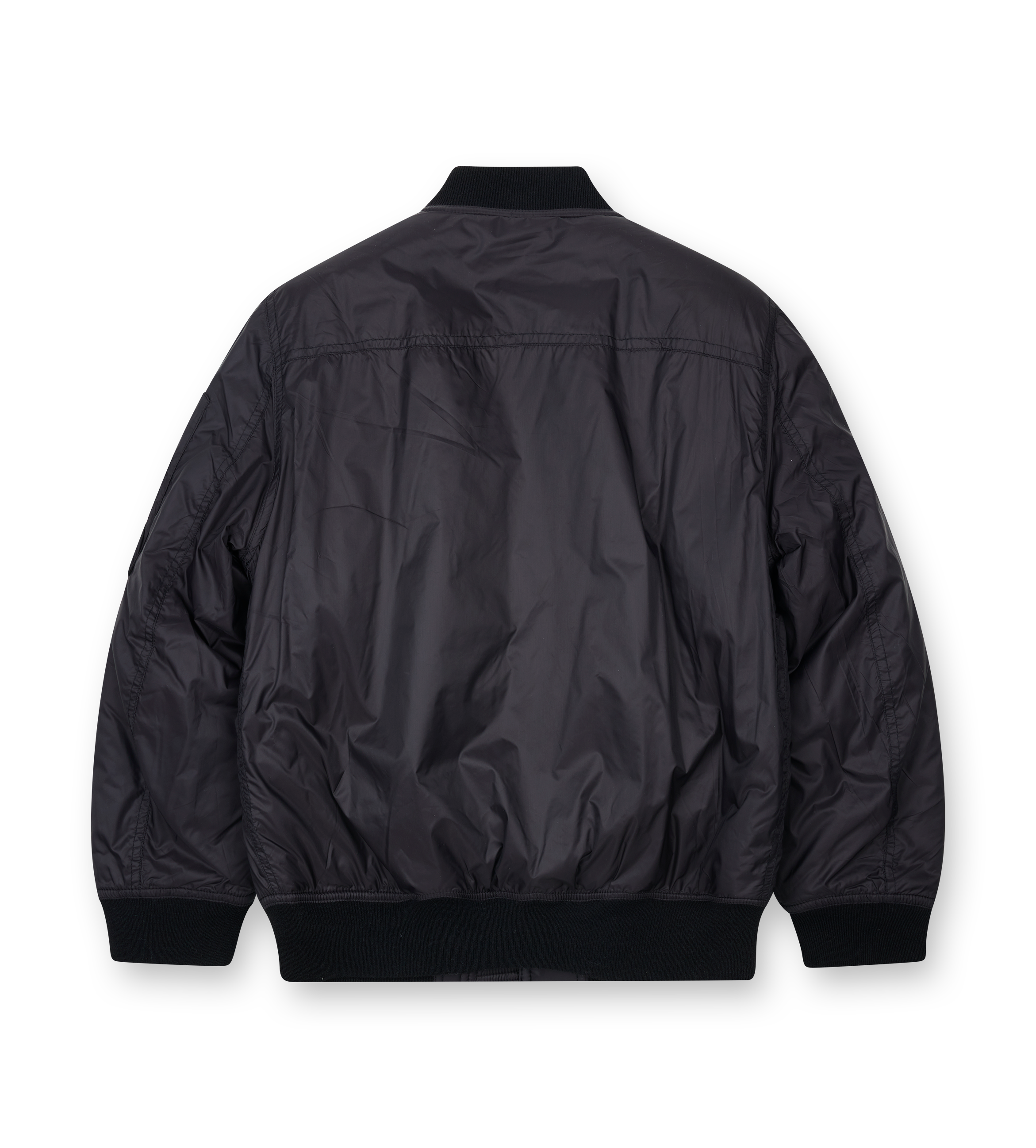 Black bomber jacket on a white background
