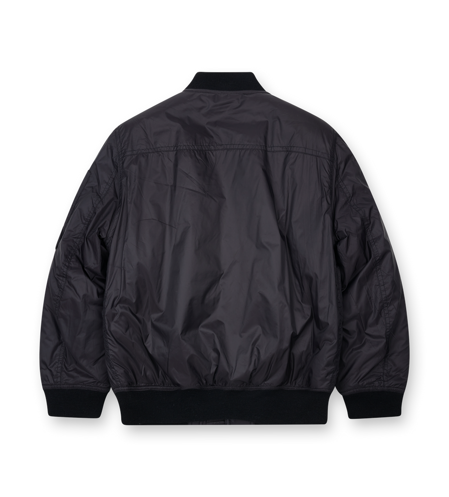 Black bomber jacket on a white background