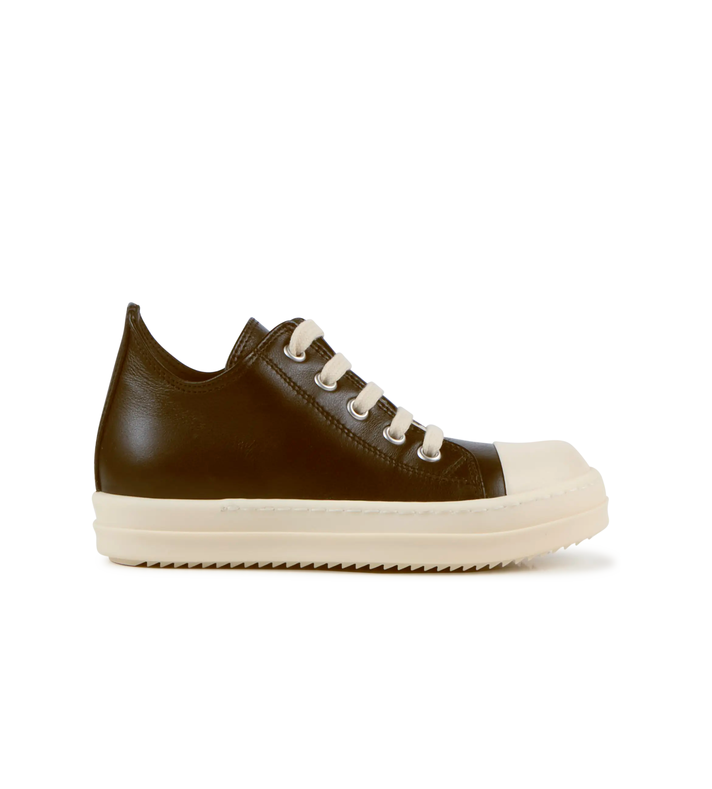 Brown leather sneaker with white laces on a white background