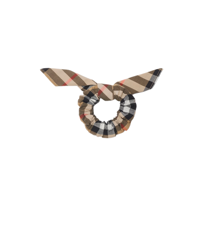 Kids Geruite Katoenen Scrunchie Beige