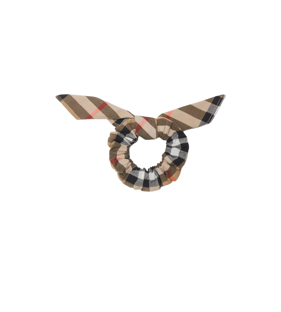 Kids Check Cotton Scrunchie Beige