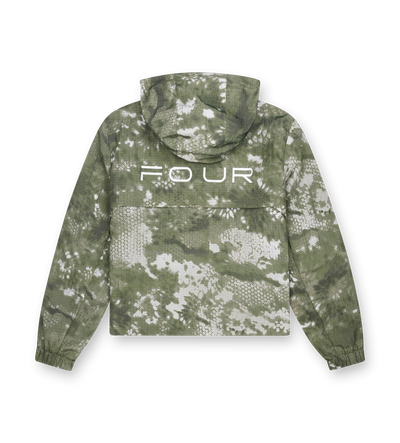 Camouflage jacket with 'F.O.U.R' logo on a white background