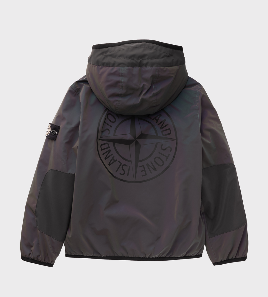 Reflective Compass-Print Hooded Jacket Grey