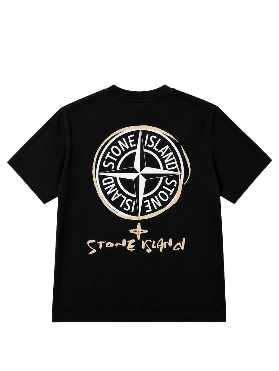 Stone Island Junior Logo Cotton Jersey T-Shirt in Zwart
