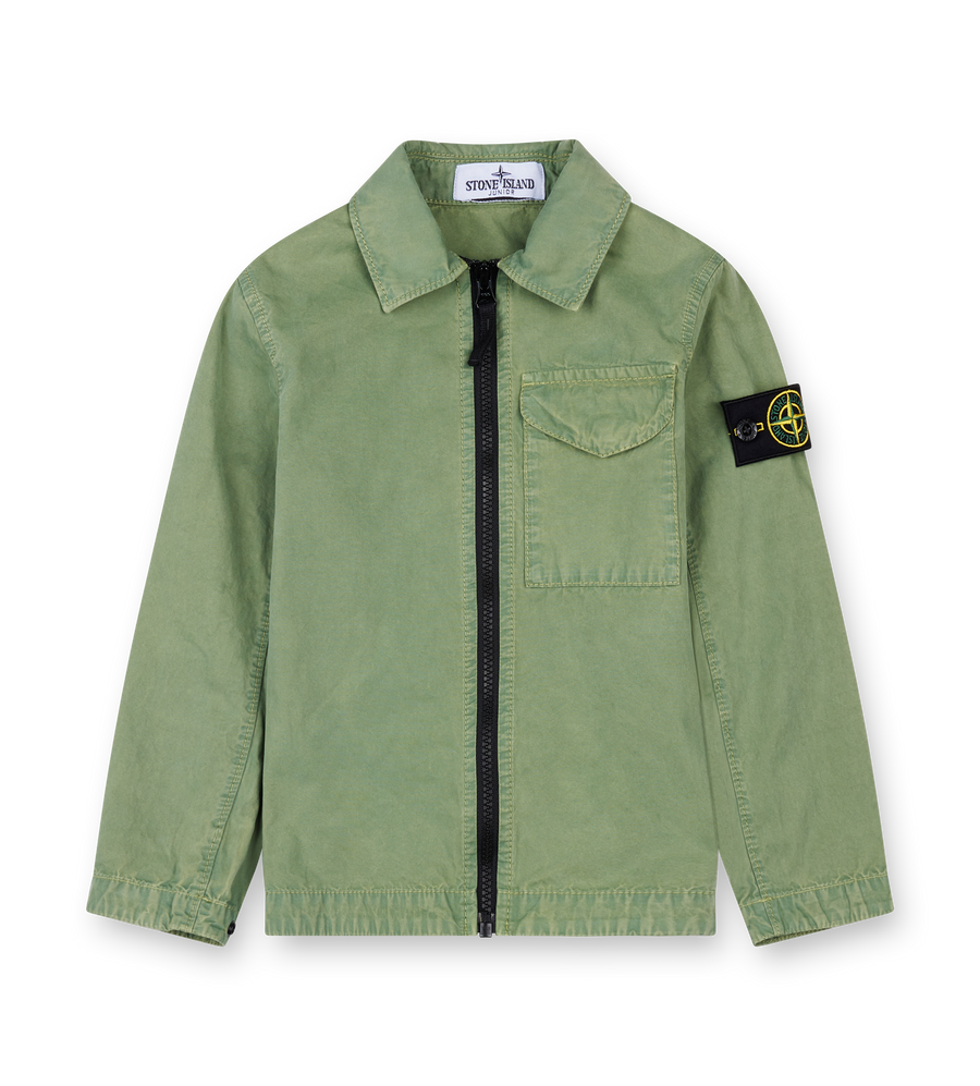 Stone Island Brushed Organic Cotton Canvas 'Old' Effect Overshirt In Sage Green (Kids)