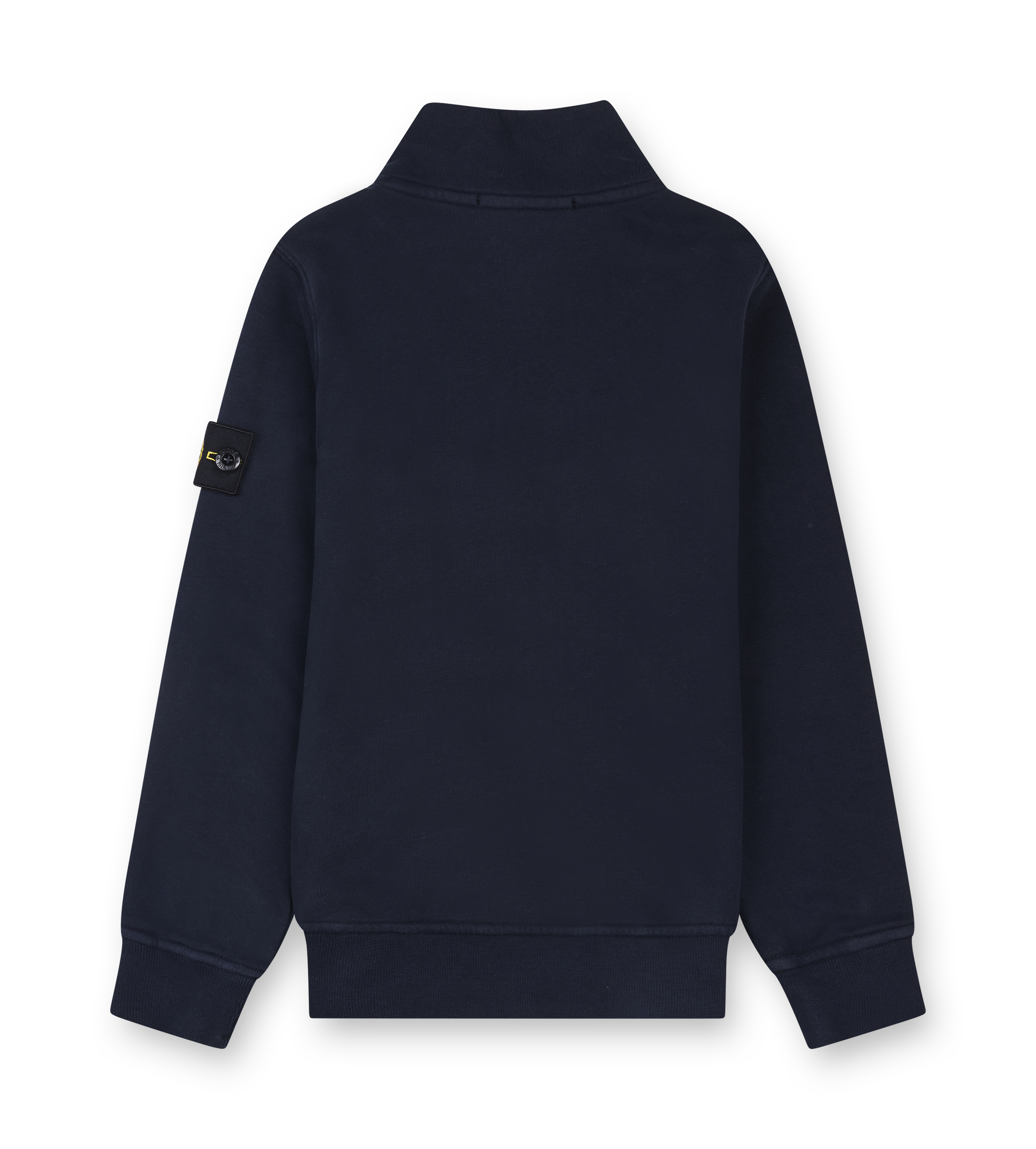 Navy blue half-zip sweatshirt on a white background
