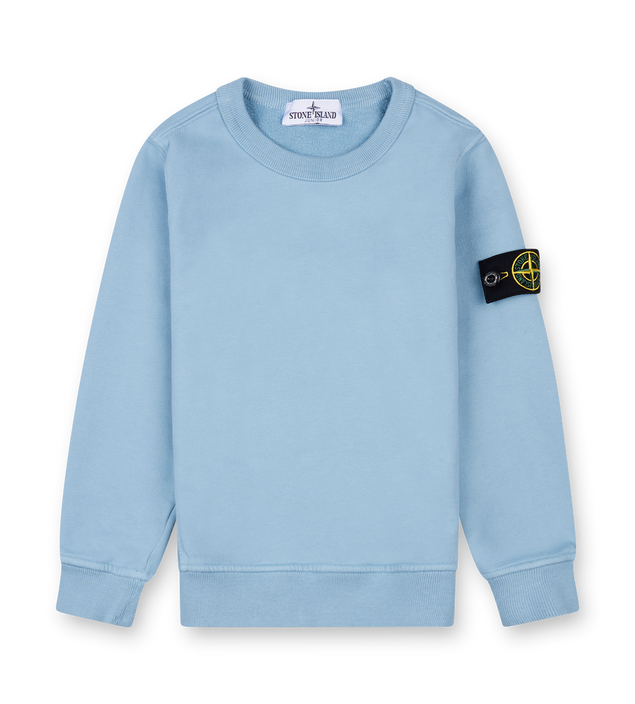Light blue sweatshirt with a brand logo on a white background