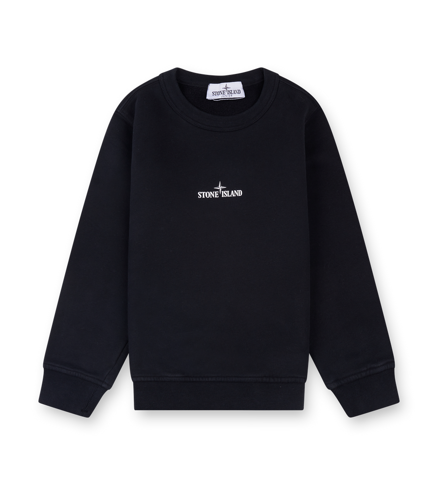 Black sweatshirt with Stone Island logo on a white background
