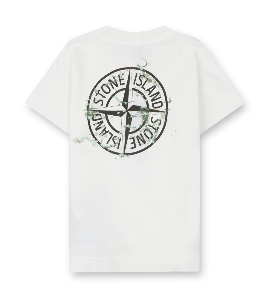 White t-shirt with Stone Island logo on a white background