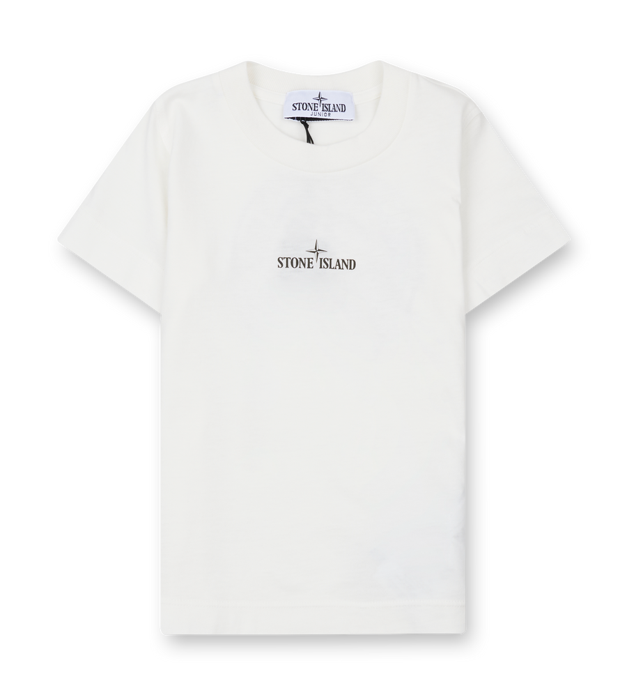 White t-shirt with Stone Island logo on a white background