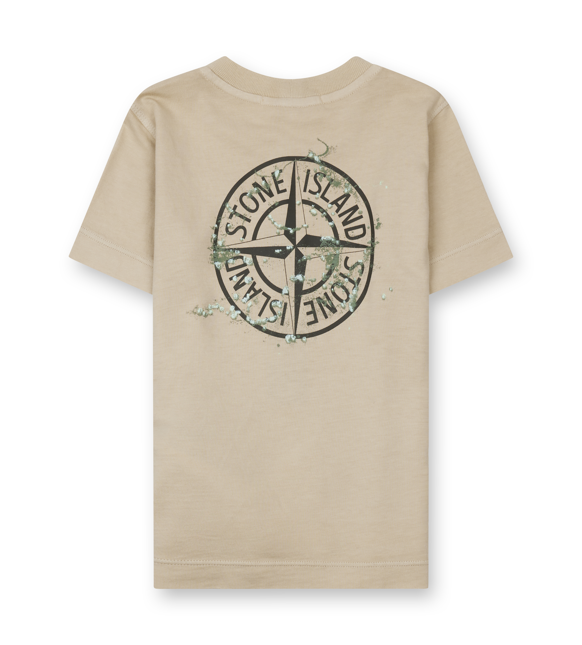 Beige t-shirt with Stone Island logo on a white background