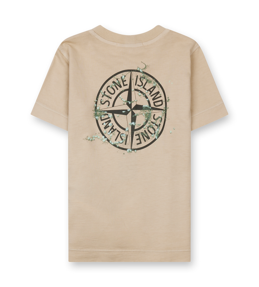 Beige t-shirt with Stone Island logo on a white background