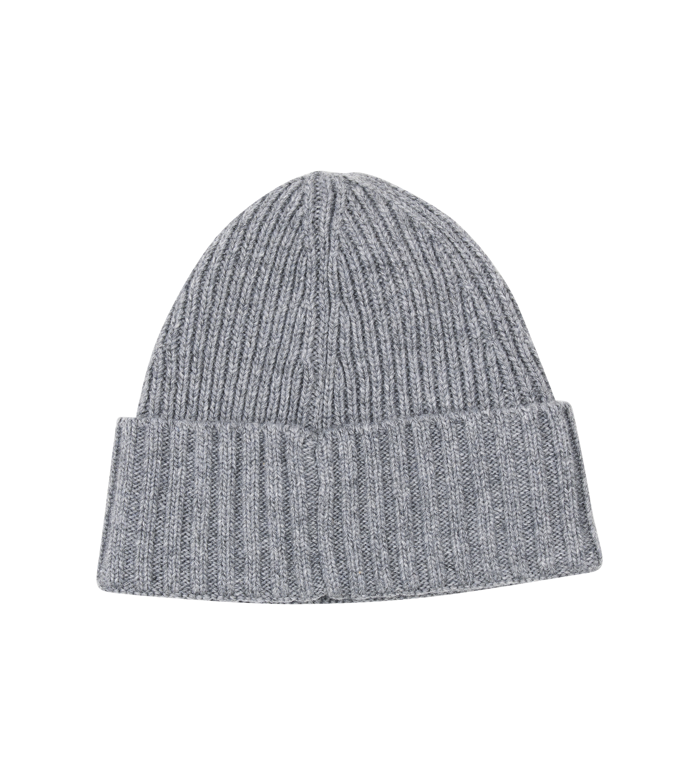 Gray knit beanie on a white background