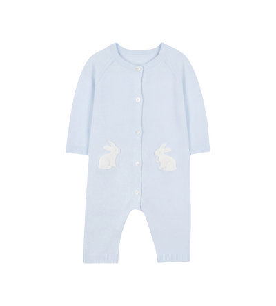 Baby Rabbit Motif Baby Sleepsuit in Sky Blue