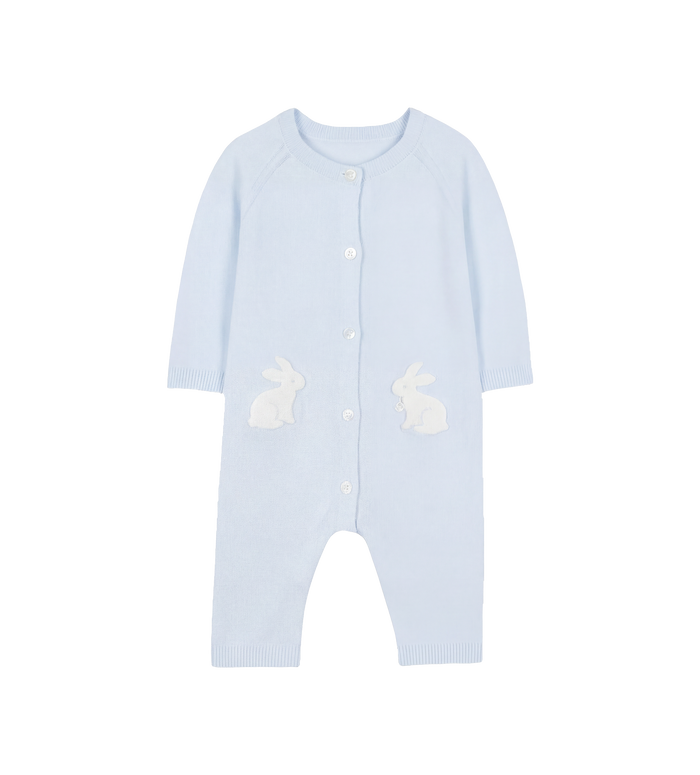 Baby Rabbit Motif Baby Sleepsuit in Sky Blue