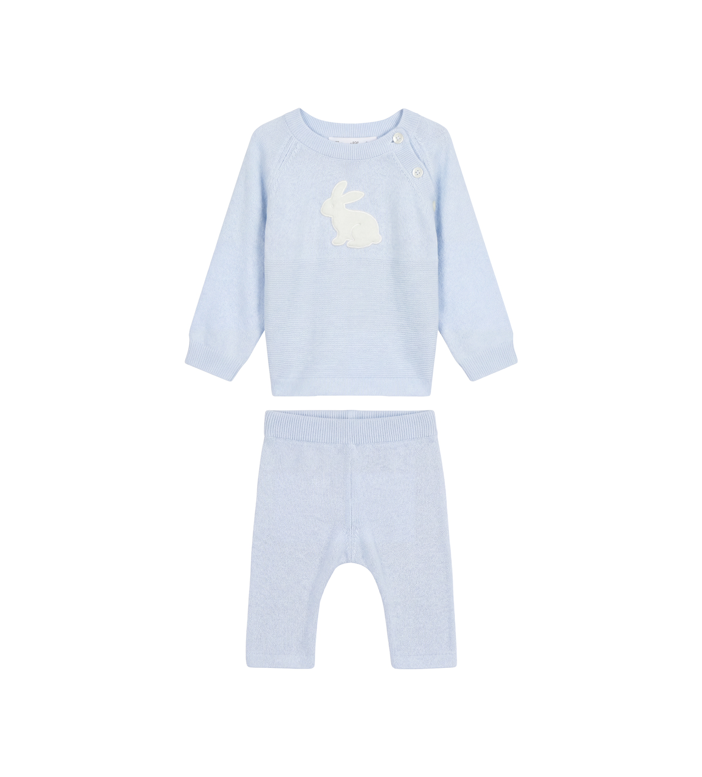 Tartine et Chocolat Geborduurde babyset met konijn in hemelsblauw