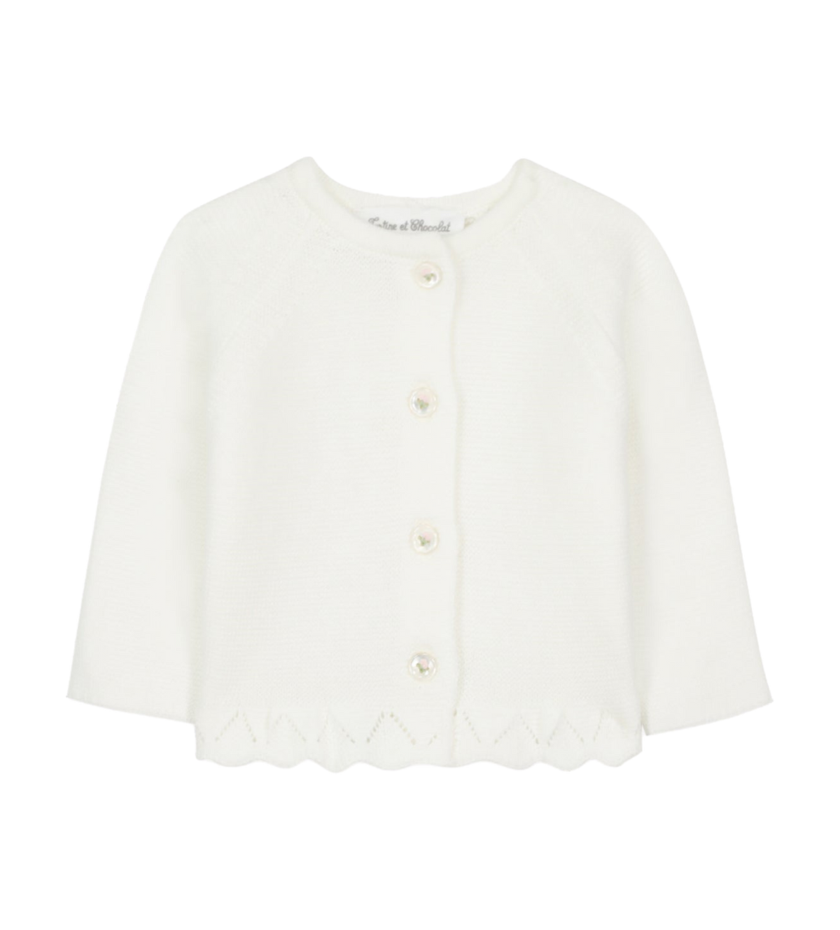 Tartine et Chocolat Openwork Cotton Cardigan in Ecru