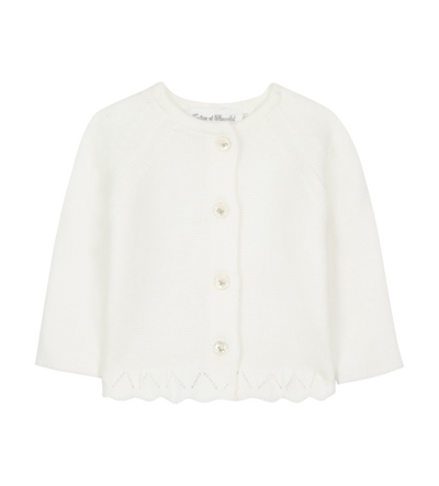 Tartine et Chocolat Openwork Cotton Cardigan in Ecru